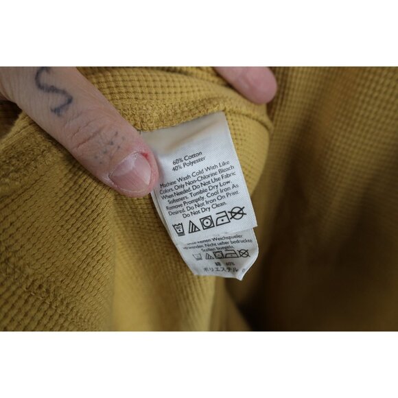 Vintage Eddie Bauer Mens 2XL XXL Faded Thermal Waffle Knit Henley T-Shirt Yellow - Picture 7 of 10